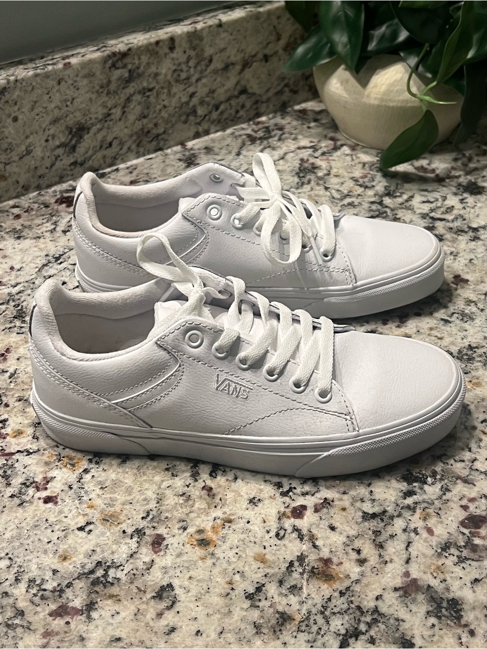 Vans Women’s White Low-Top Leather Sneakers - Classic Solid White